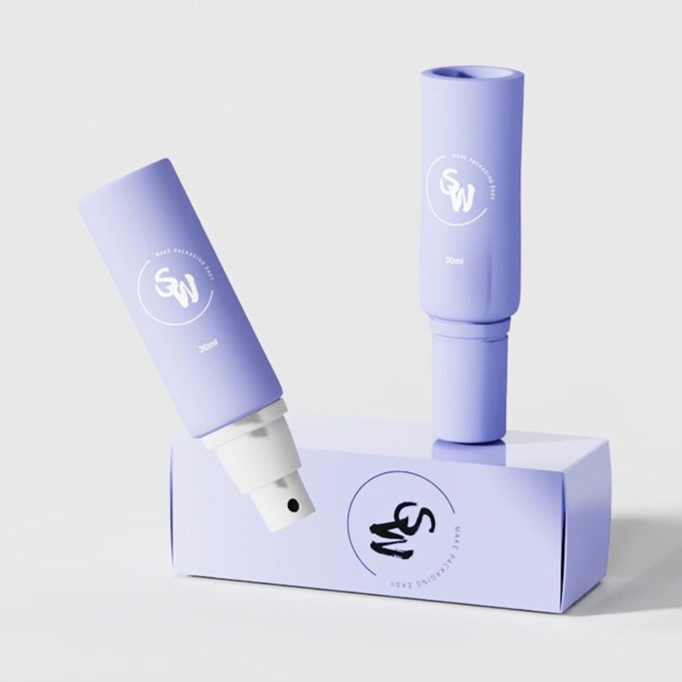 Tubo azul de PE de 50 ml sin aire con dosificador para productos de cuidado de la piel.
