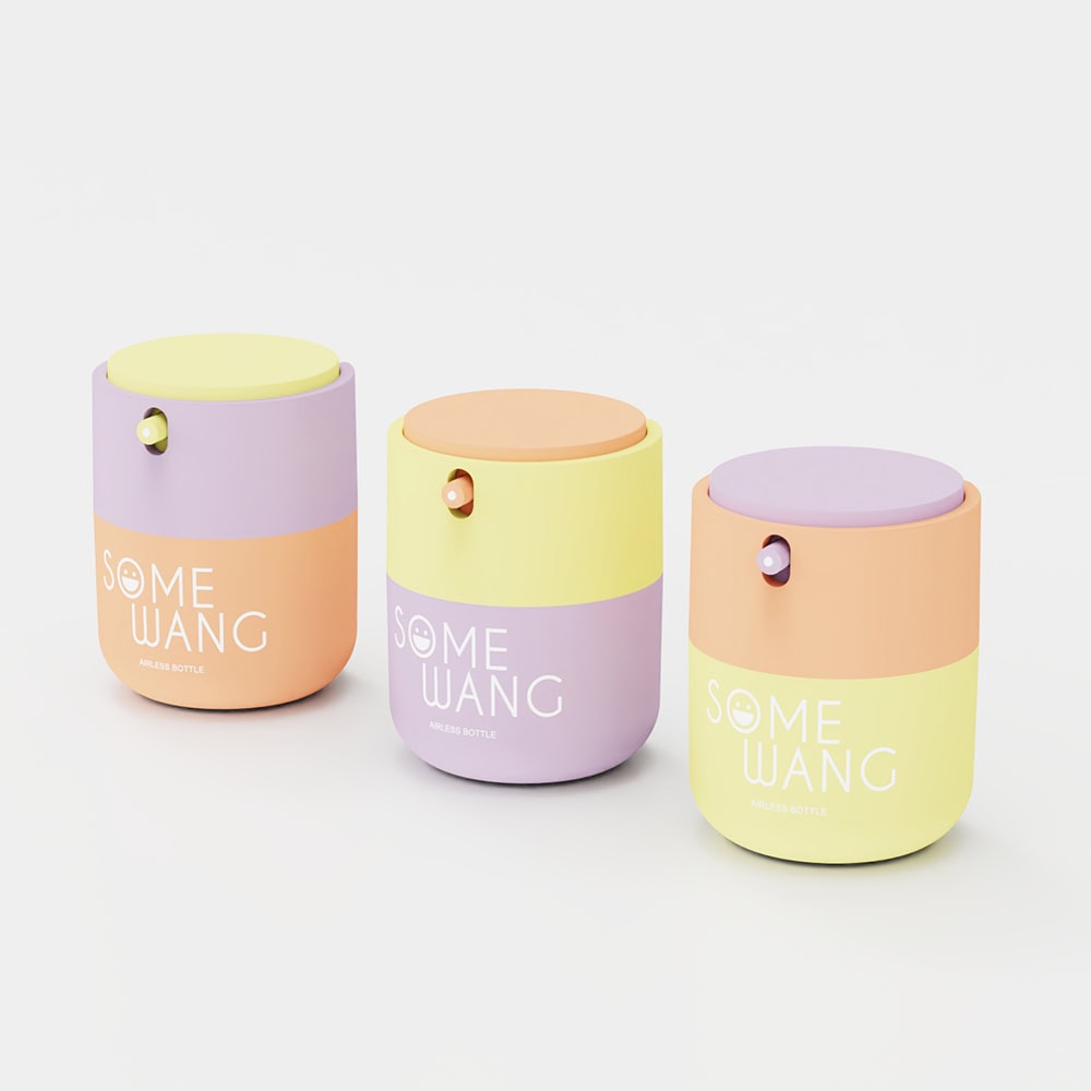 Colorful lotion dispensers with pump tops for skincare packaging.