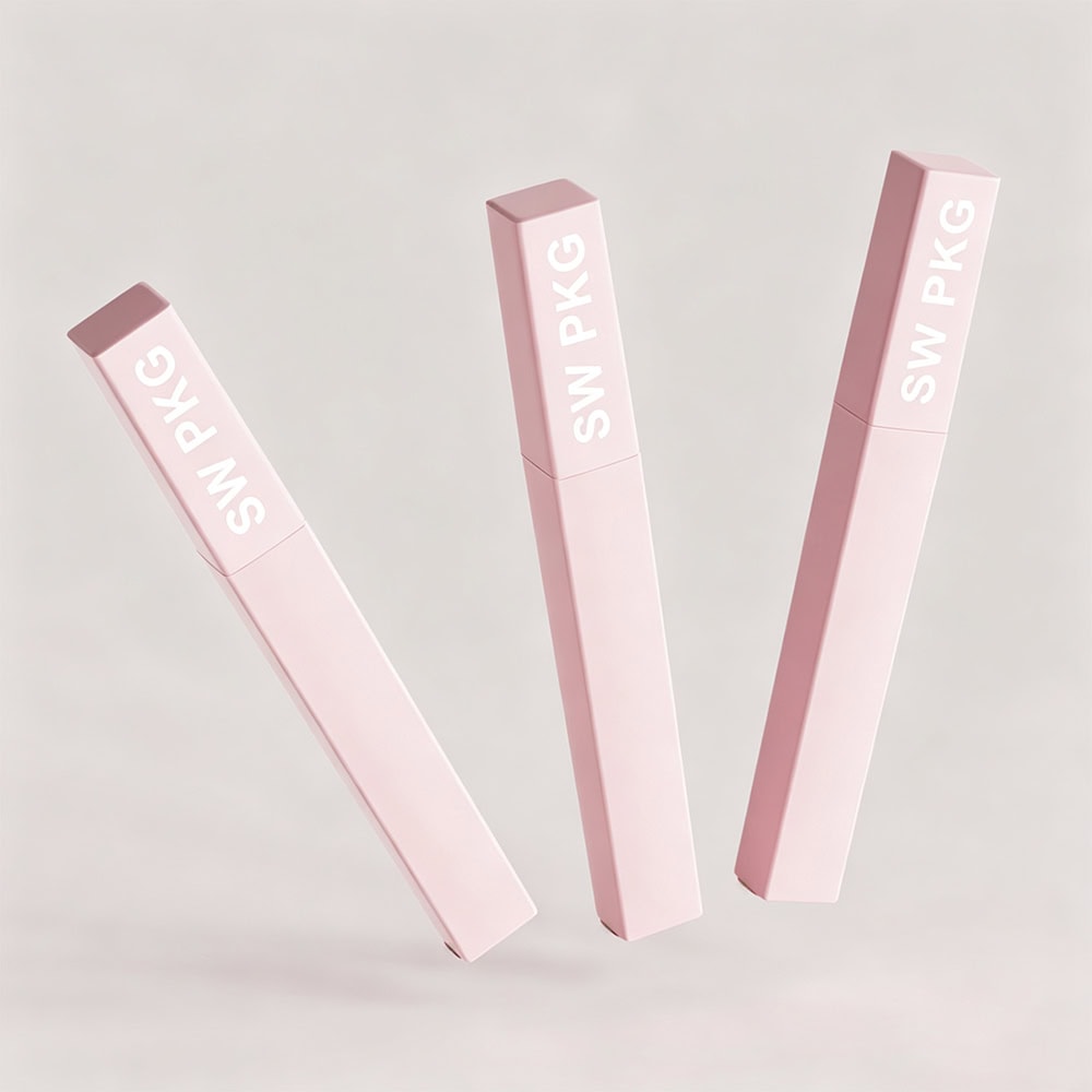 Clear 4ml lip gloss containers with pink packaging and white text.