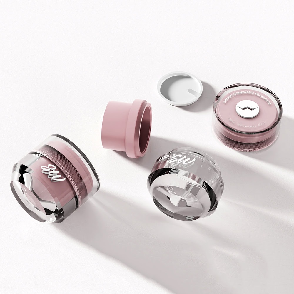 Luxury acrylic cosmetic jars for skin care, refillable and double wall design.