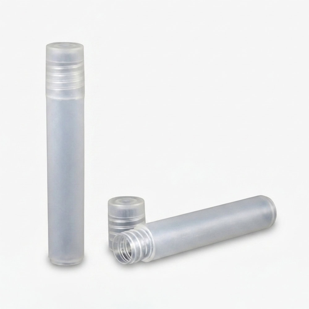 Clear plastic roll on bottles for perfume packaging.