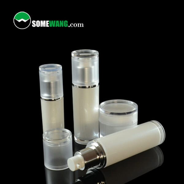 Customized Cosmetic Packing Set Cylinder Lotion Plastic Bottle Cream Jar with frosted Cap Treatment Pump For Skin Care