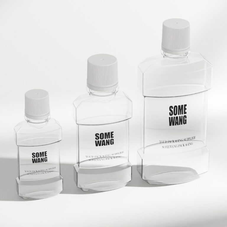 Three clear plastic bottles of different sizes with Somewang branding on white background.