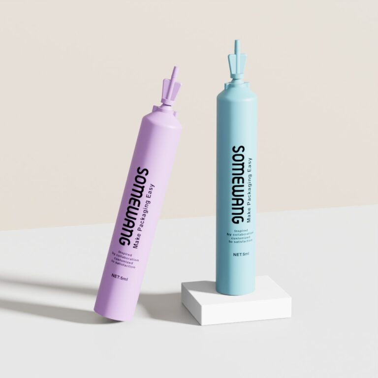 Colorful cosmetic tubes with twist-off caps for skincare products.