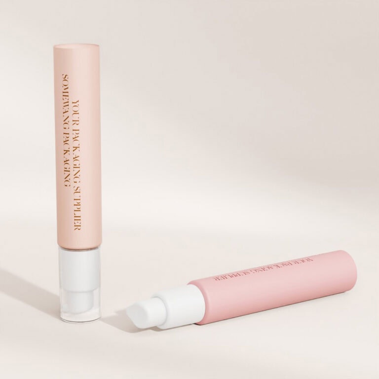 Pink airless cosmetic tube for skincare, sunscreen, and hand cream packaging.