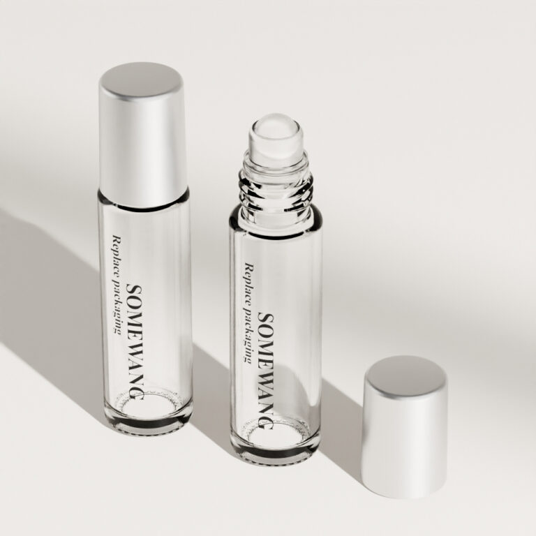 High-end 10ml glass perfume roller bottle with plastic cap.