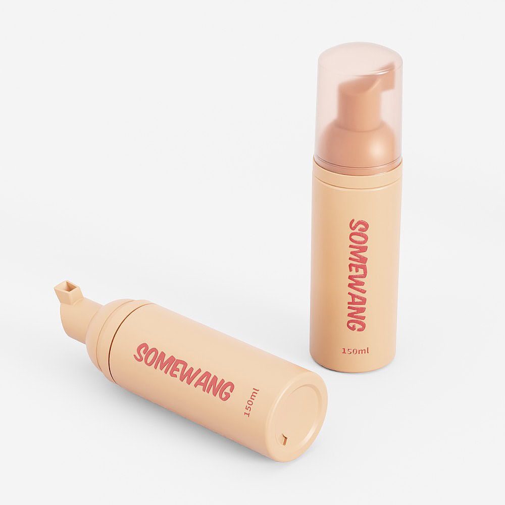 150ml PET foam pump bottle for cosmetics with clear cap.