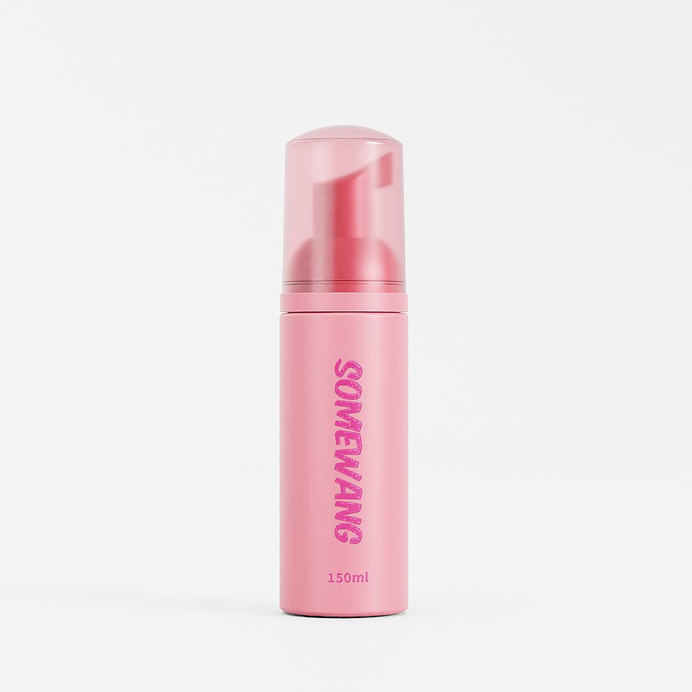 Pink 150ml cosmetic foam pump bottle for skincare or makeup.