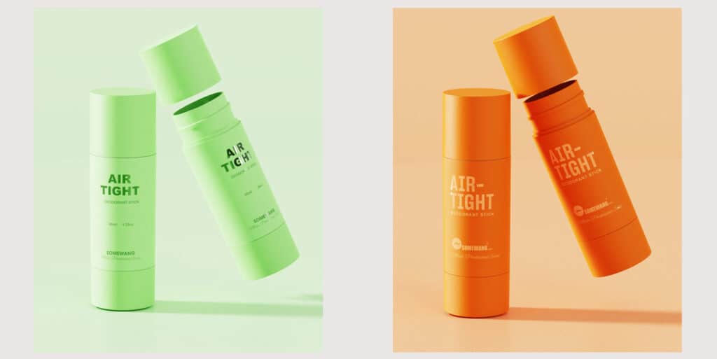 Farbenfrohe, luftdichte Deodorant-Stick-Behälter für Kosmetik und Körperpflege.