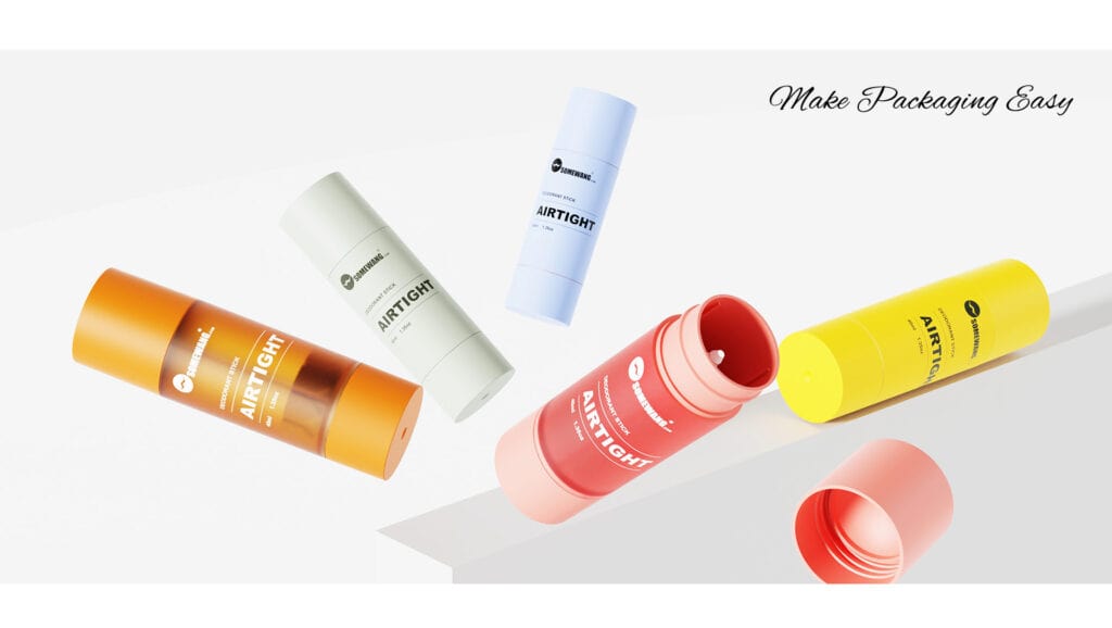 Farbenfrohe Deodorant-Stick-Behälter für Verpackungslösungen.