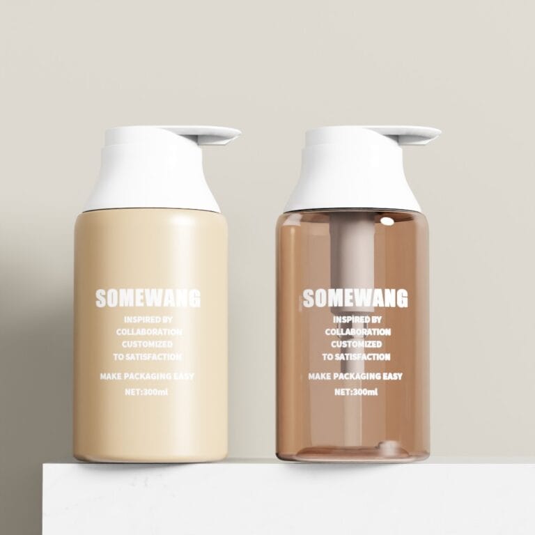 Two 300ML frosted plastic lotion bottles with white pump dispensers.