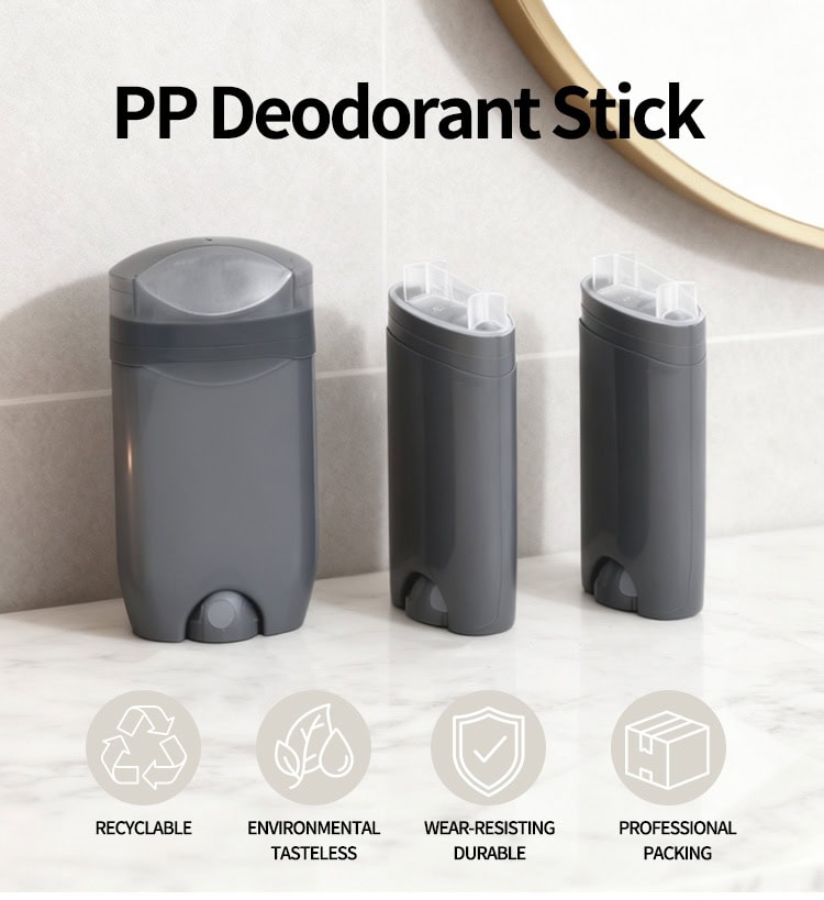 Contenitori vuoti in PP per deodoranti stick, adatti per imballaggi e cosmetici.