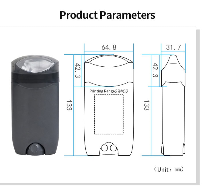 Contenitore vuoto da 75 g per deodorante stick, con corpo in PP e basso quantitativo minimo d'ordine.