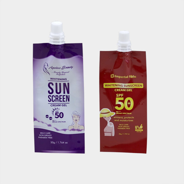 Hot Sale Easy-Take Resealable Cosmetic Bags 30ml 50ml Spout Pouch for Lotion Sunscreen Facial Cleanser Packaging Top Plastic