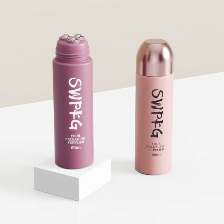Eco-friendly massage roll on tubes for skincare and face care products.