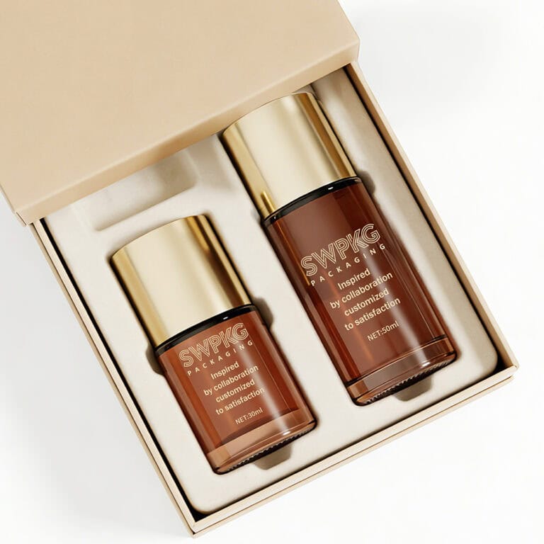 Two 30ml and 50ml glass roll-on bottles in a box for essential oils.