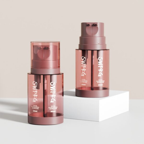 Somewang Manufacturer 30ml Round Shape Dual Chamber PETG Facial Serum Bottle With Lotion Pump Cosmetic Set Custom Printing