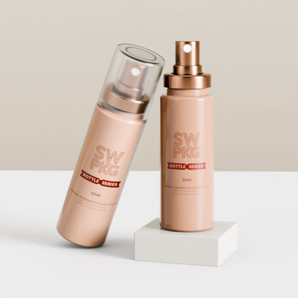 Somewang Hotselling 50ml 60ml Cylinder Shape PET Facial Toner Bottle with Snap on Pump 300ml Empty Plastic Skincare Container