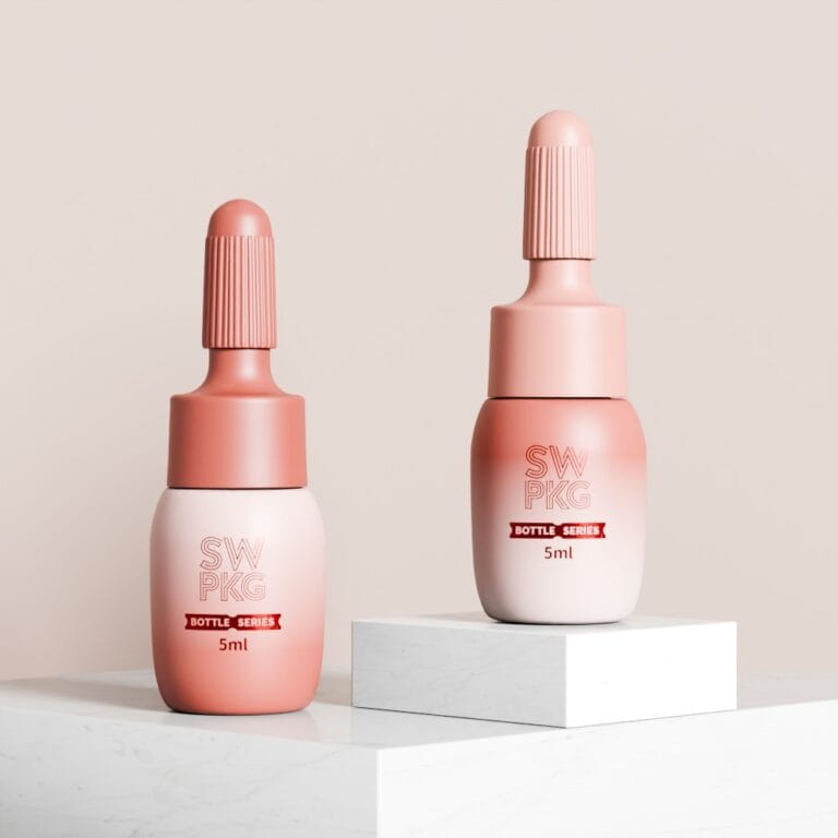 Mini 5ml skincare squeeze bottles with ribbed caps from Somewang Packaging.