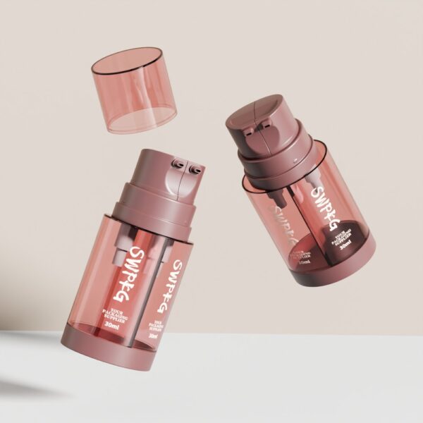 Somewang Manufacturer 30ml Round Shape Dual Chamber PETG Facial Serum Bottle With Lotion Pump Cosmetic Set Custom Printing