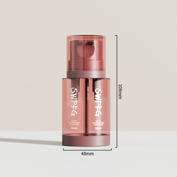 Somewang Manufacturer 30ml Round Shape Dual Chamber PETG Facial Serum Bottle With Lotion Pump Cosmetic Set Custom Printing