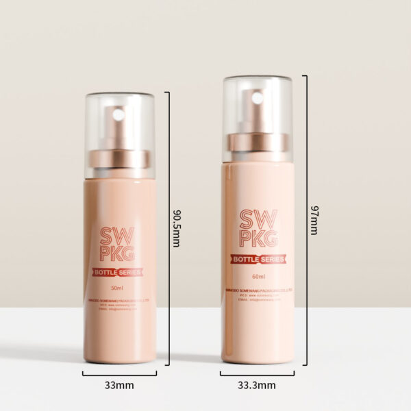Somewang Hotselling 50ml 60ml Cylinder Shape PET Facial Toner Bottle with Snap on Pump 300ml Empty Plastic Skincare Container