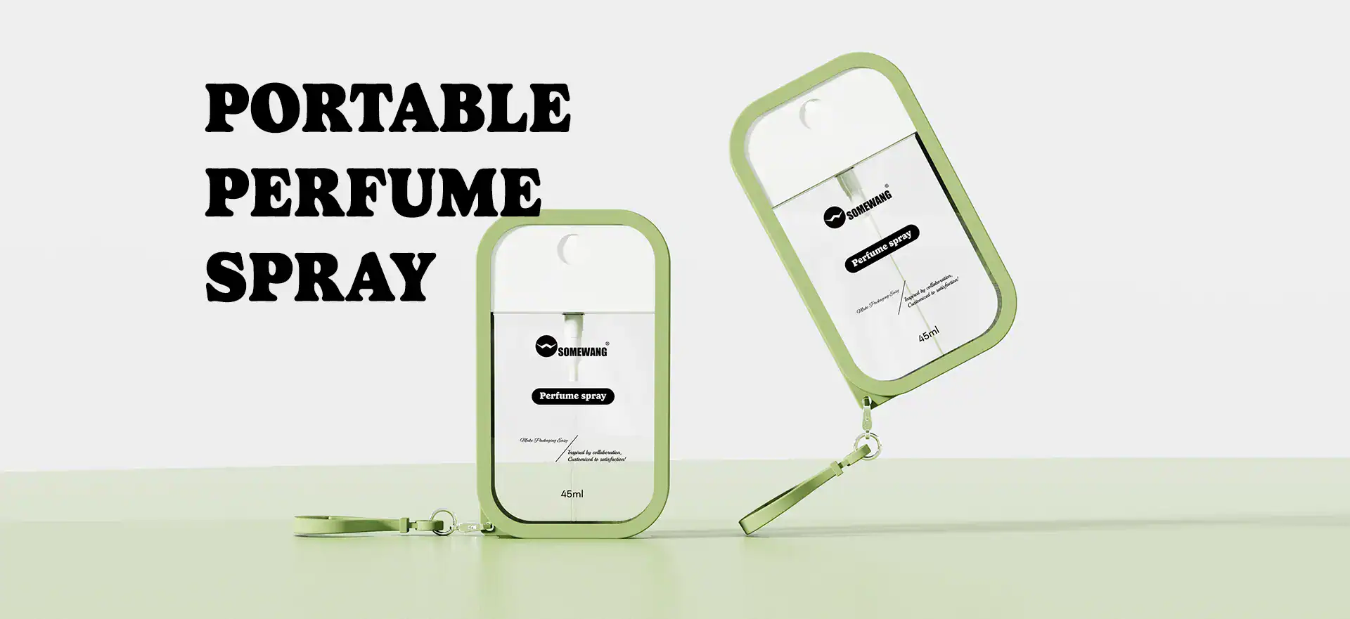 Compact portable perfume spray device with keychain attachment for on-the-go fragrance.