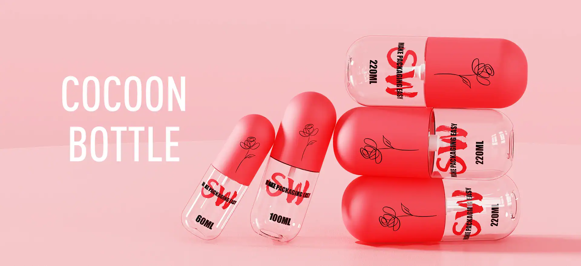 Custom cocoon-shaped bottles for packaging and branding solutions.