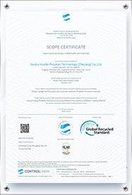 Certificate of sustainable packaging certification for eco-friendly and recyclable packaging product.