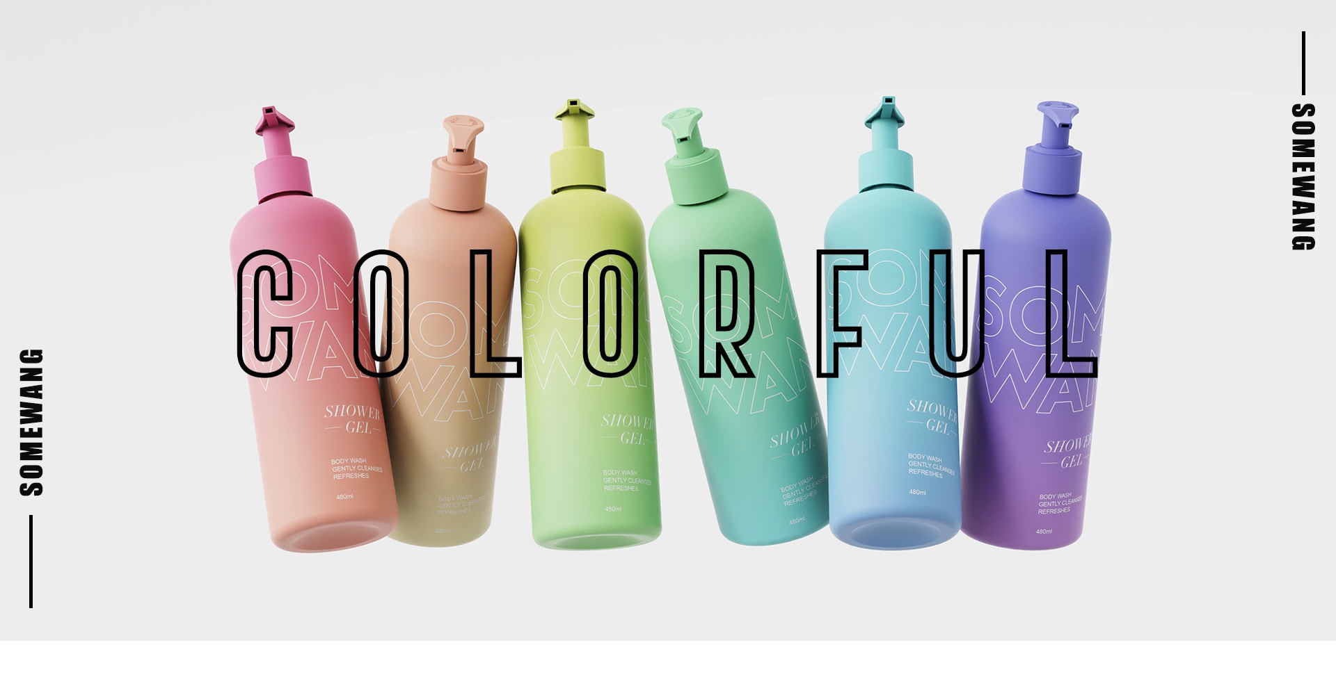 زجاجات شامبو بألوان قوس قزح نابضة بالحياة لخط منتجات Rainbow Bottles.