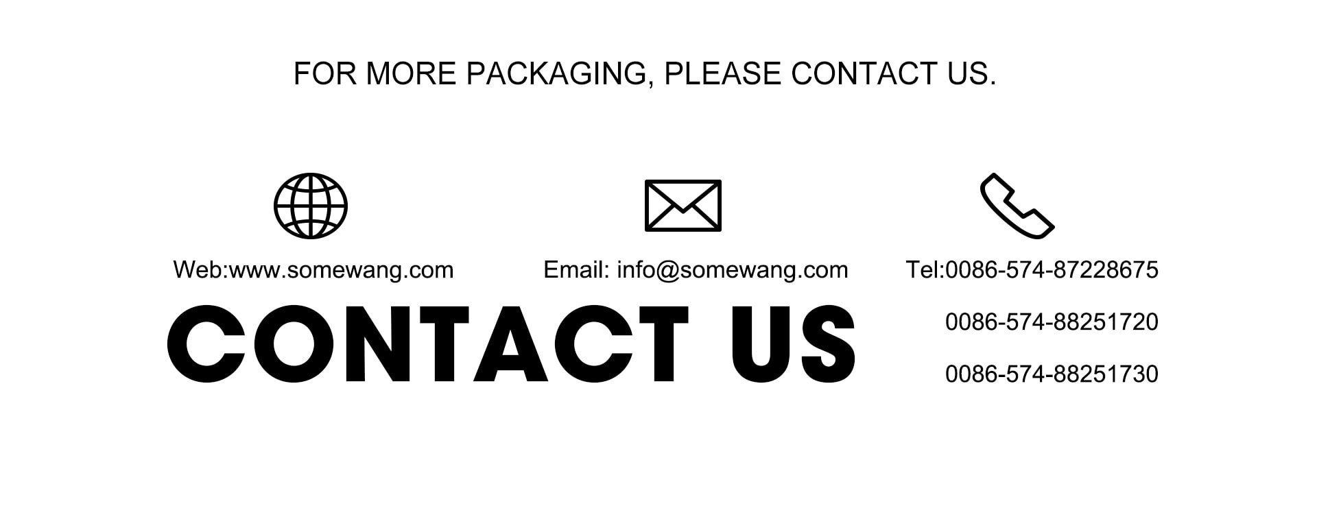 بيانات الاتصال الخاصة بشركة Somewang Packaging، بما في ذلك الموقع الإلكتروني والبريد الإلكتروني وأرقام الهواتف.