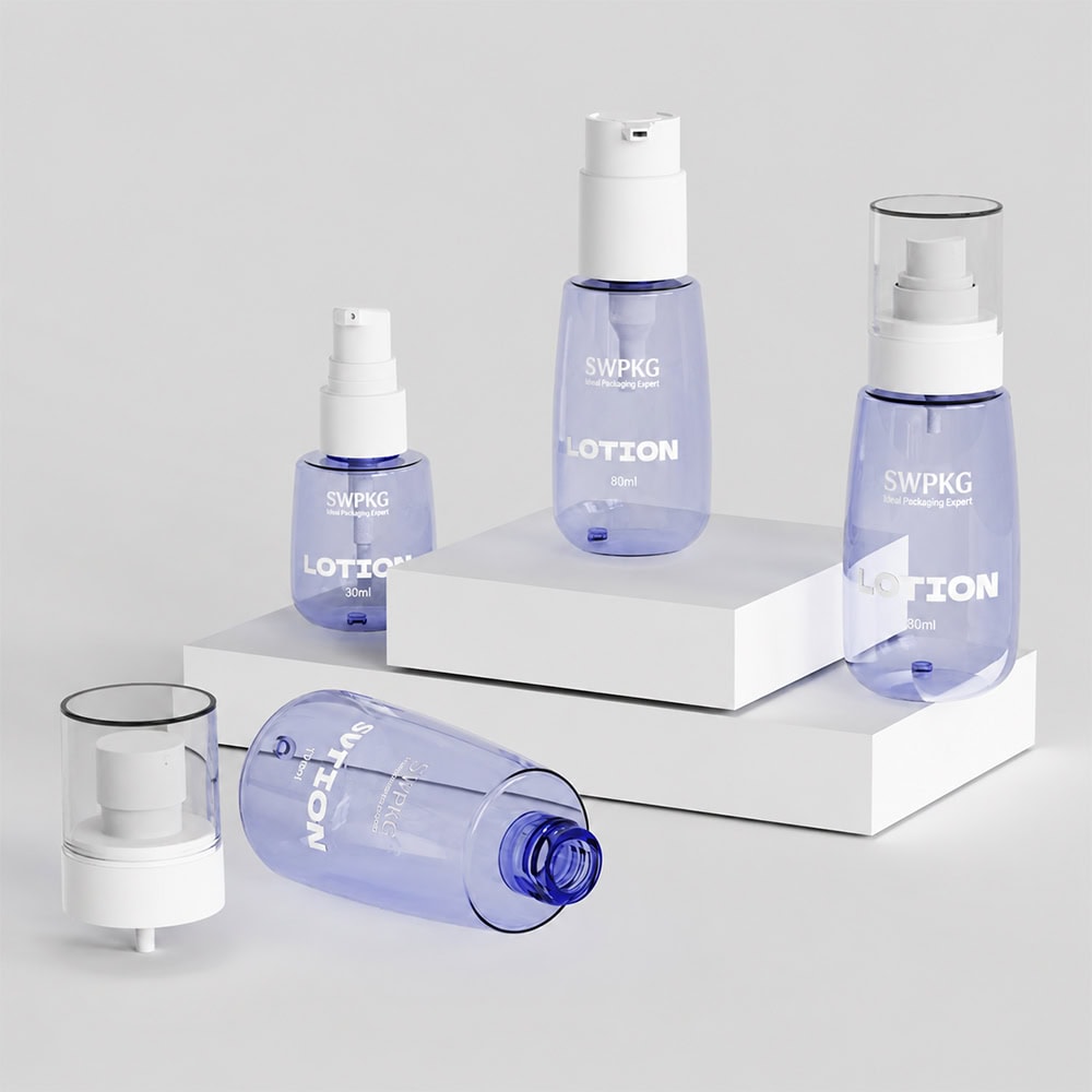 PETG 30ML plastic bottles with pump spray for skincare products.