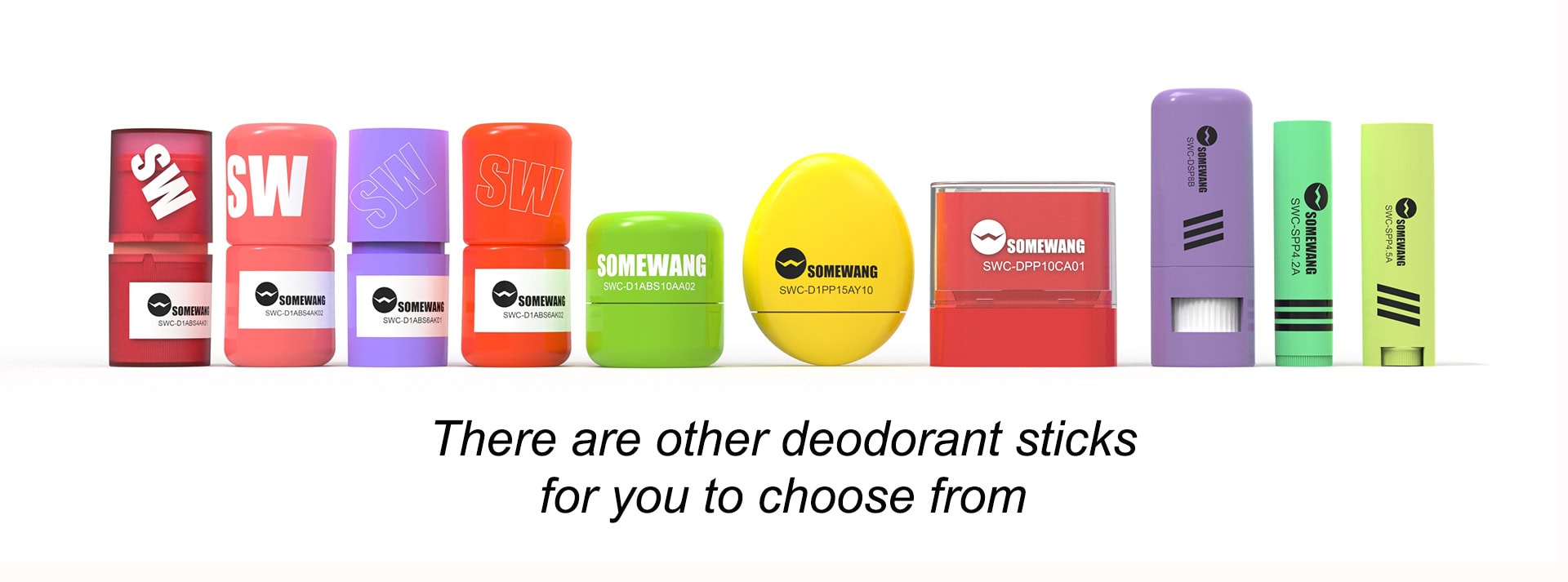 Variety of Somewang deodorant sticks in different colors and packaging styles.