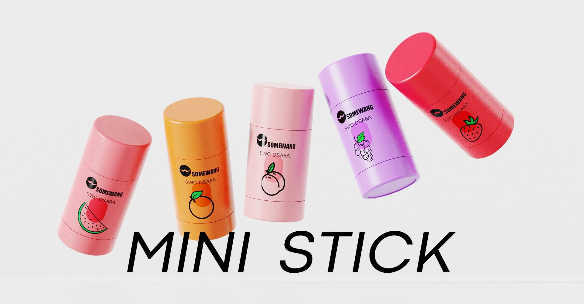 Colorful mini stick containers for cosmetics and skincare products.
