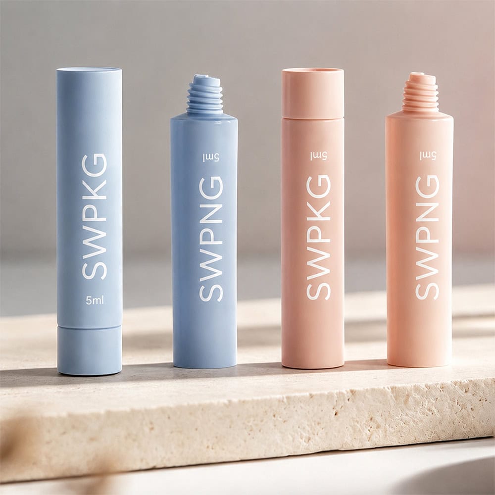 Colorful 5ml cosmetic tubes with screen printing for skincare products.