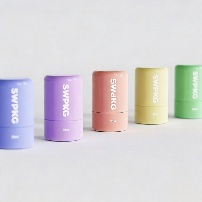 Set of five colorful 30g PP deodorant sticks with SWPKG branding.