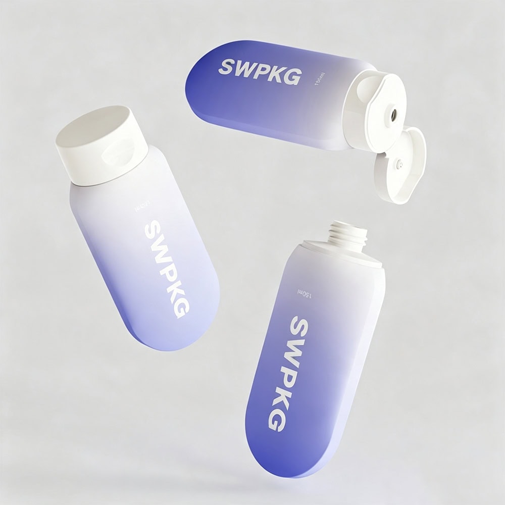 Custom color 100ml plastic skincare bottle with pump for cosmetic packaging.