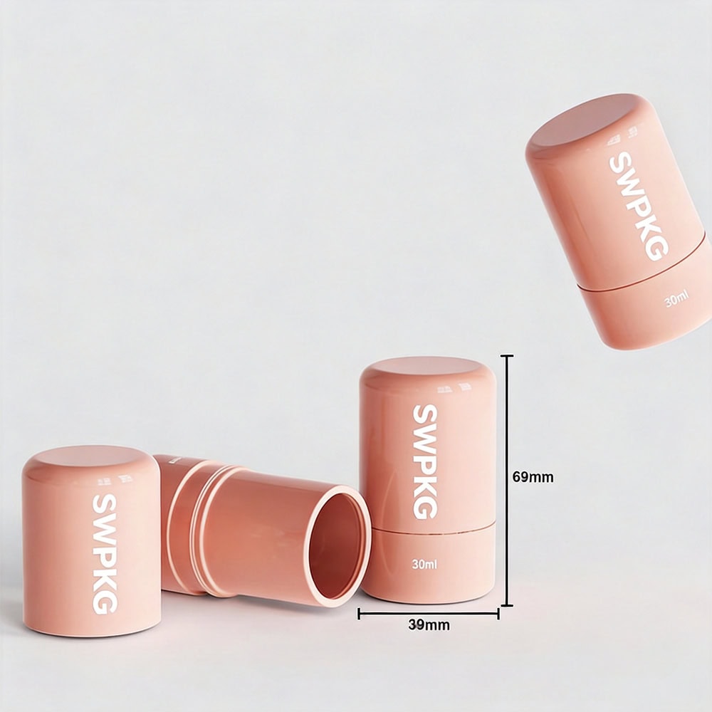 Pink 30ml deodorant stick packaging with dimensions 69mm x 39mm.