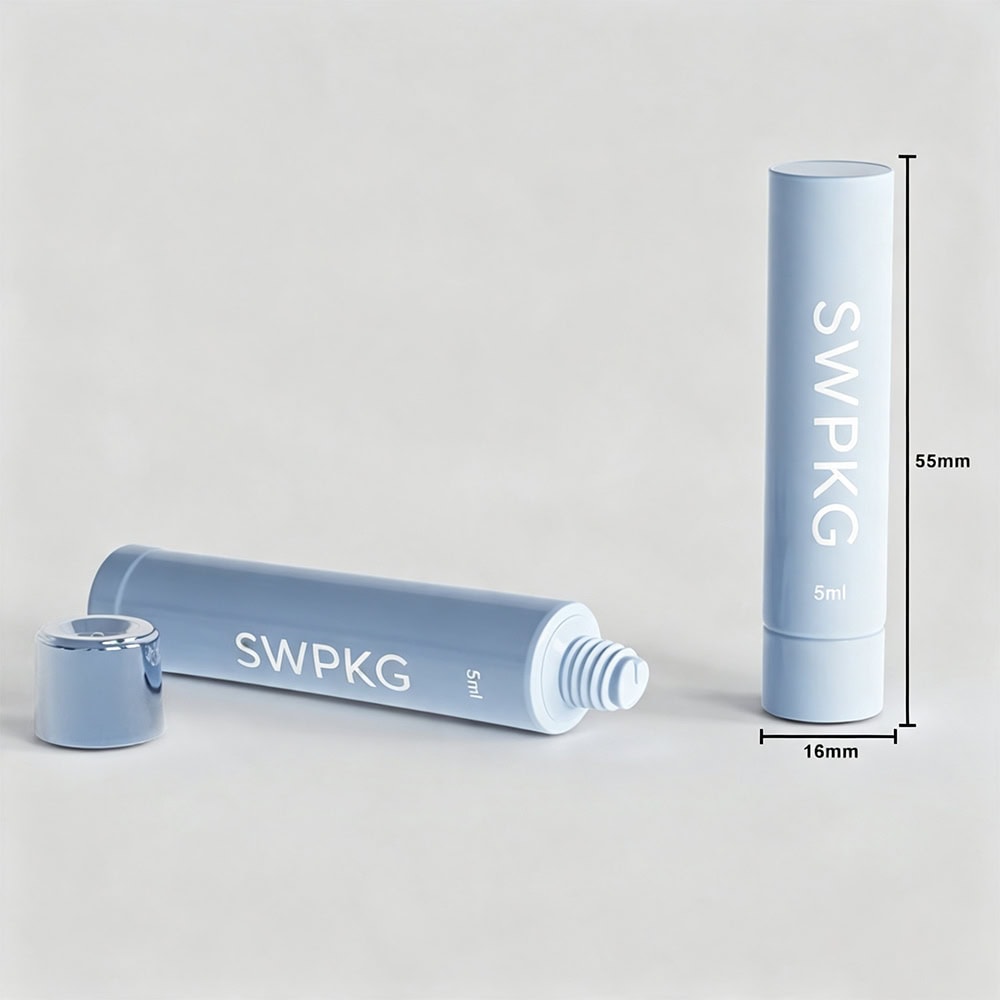 Blue 5ml PE plastic cosmetic tube with screen printing surface and cap.