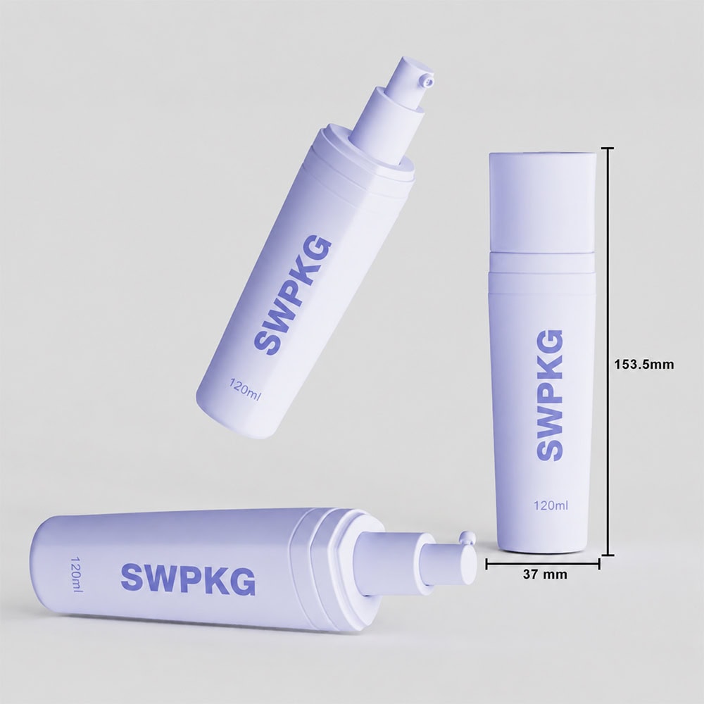 120ml PET triangle cosmetic bottle with cap and spray nozzle.