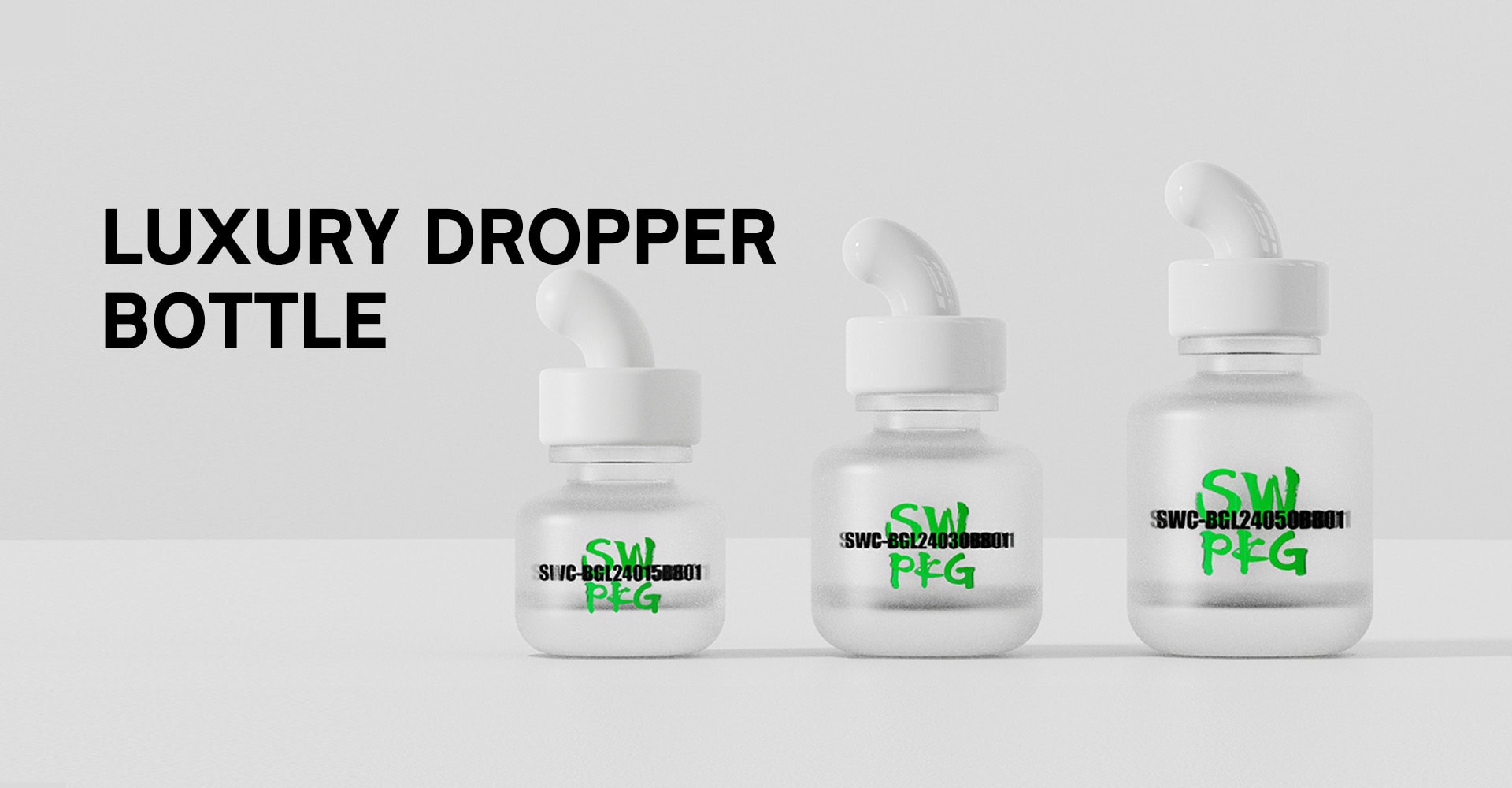 Elegant luxury dropper bottles for cosmetics and skincare products.