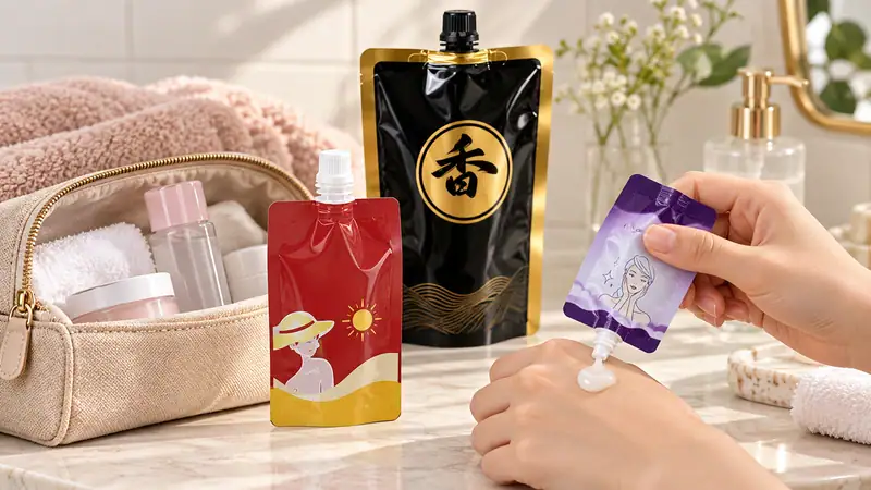 Flexible packaging pouches for cosmetics and skincare products by Somewang Packaging.
